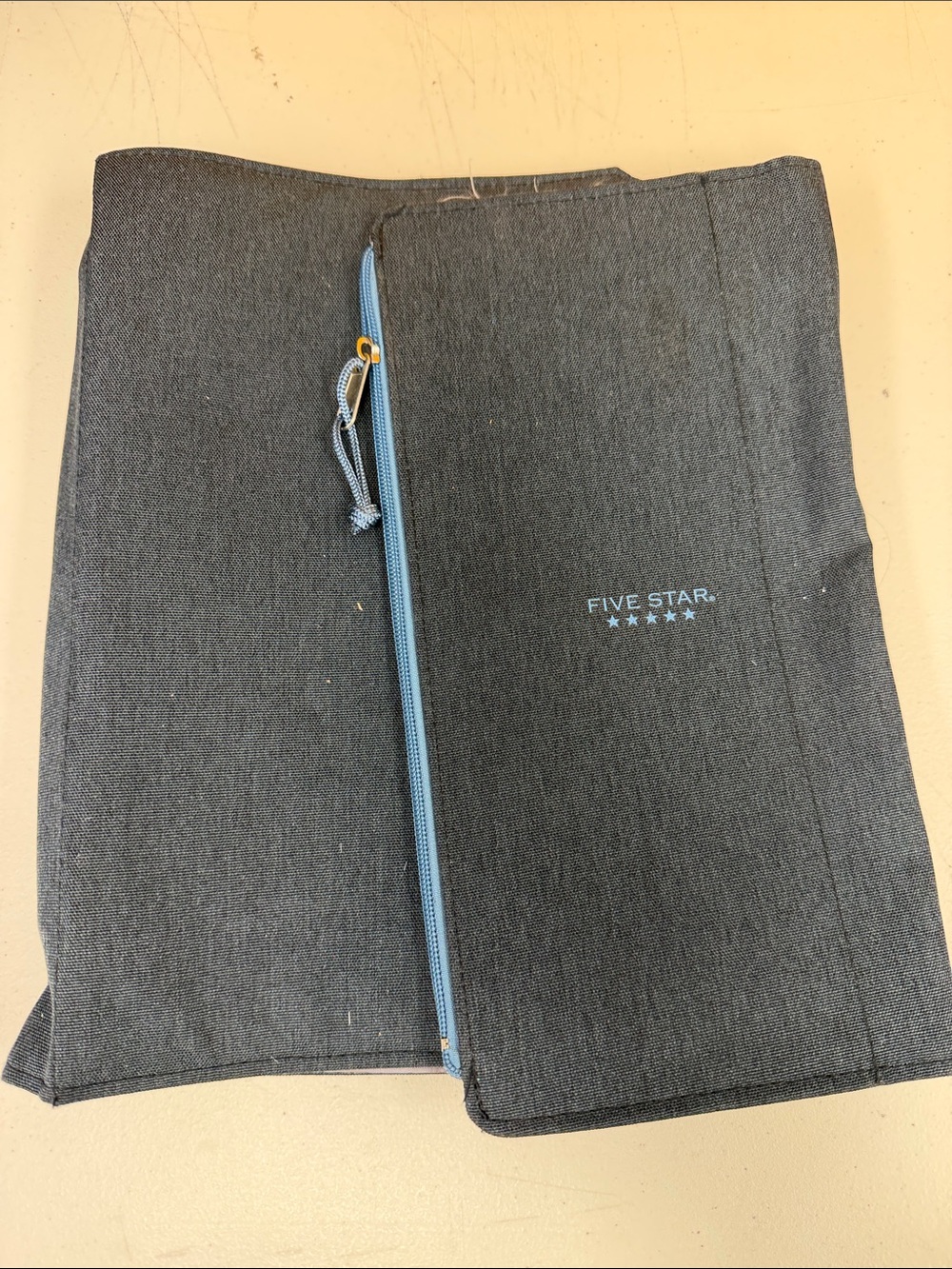 Five Star Charcoal Pencil Pouch and binder with Light Blue Zipper pouch on side